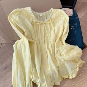 Yellow Embroidered Ruffle Blouse